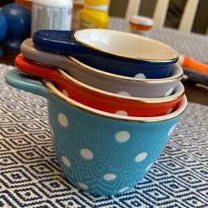 Stacking Francesca's Porcelain Measuring Cups w/Metallic Gold Rim 1/4,1/3,1/2,1c